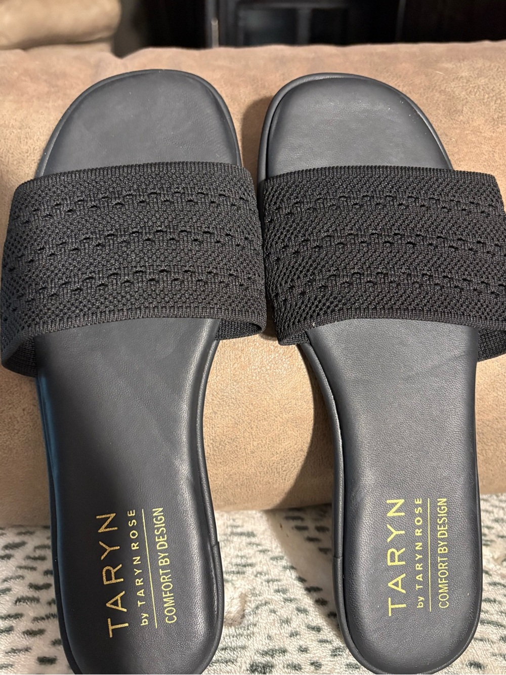 Taryn Rose Black Knit Slide Sandals